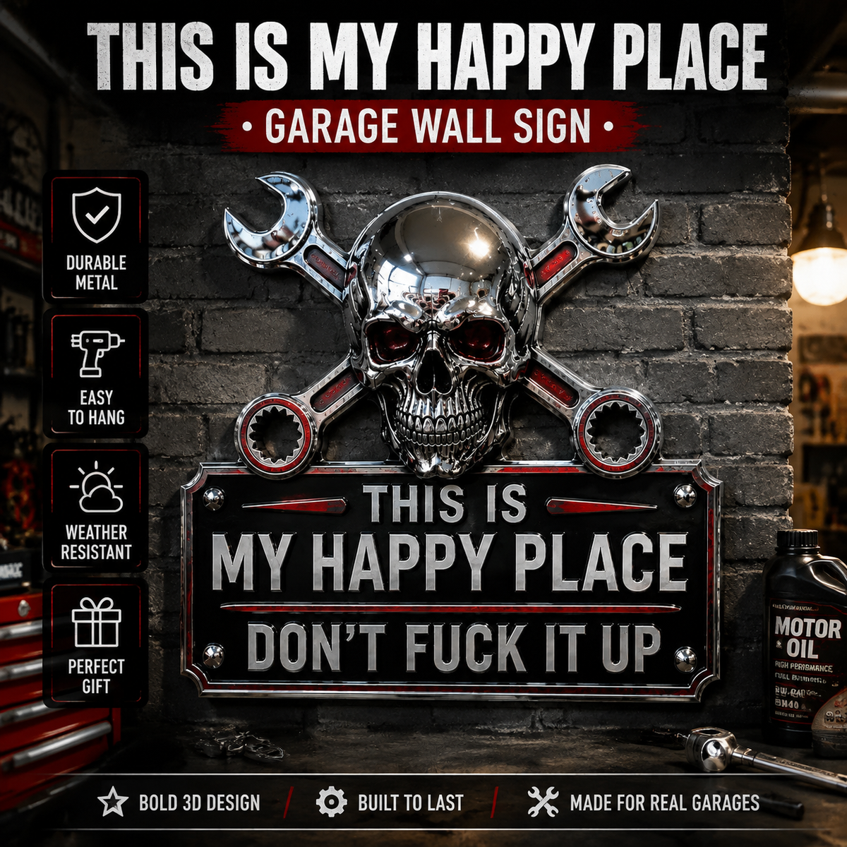 "This Is My Happy Place" Garage Wall Sign