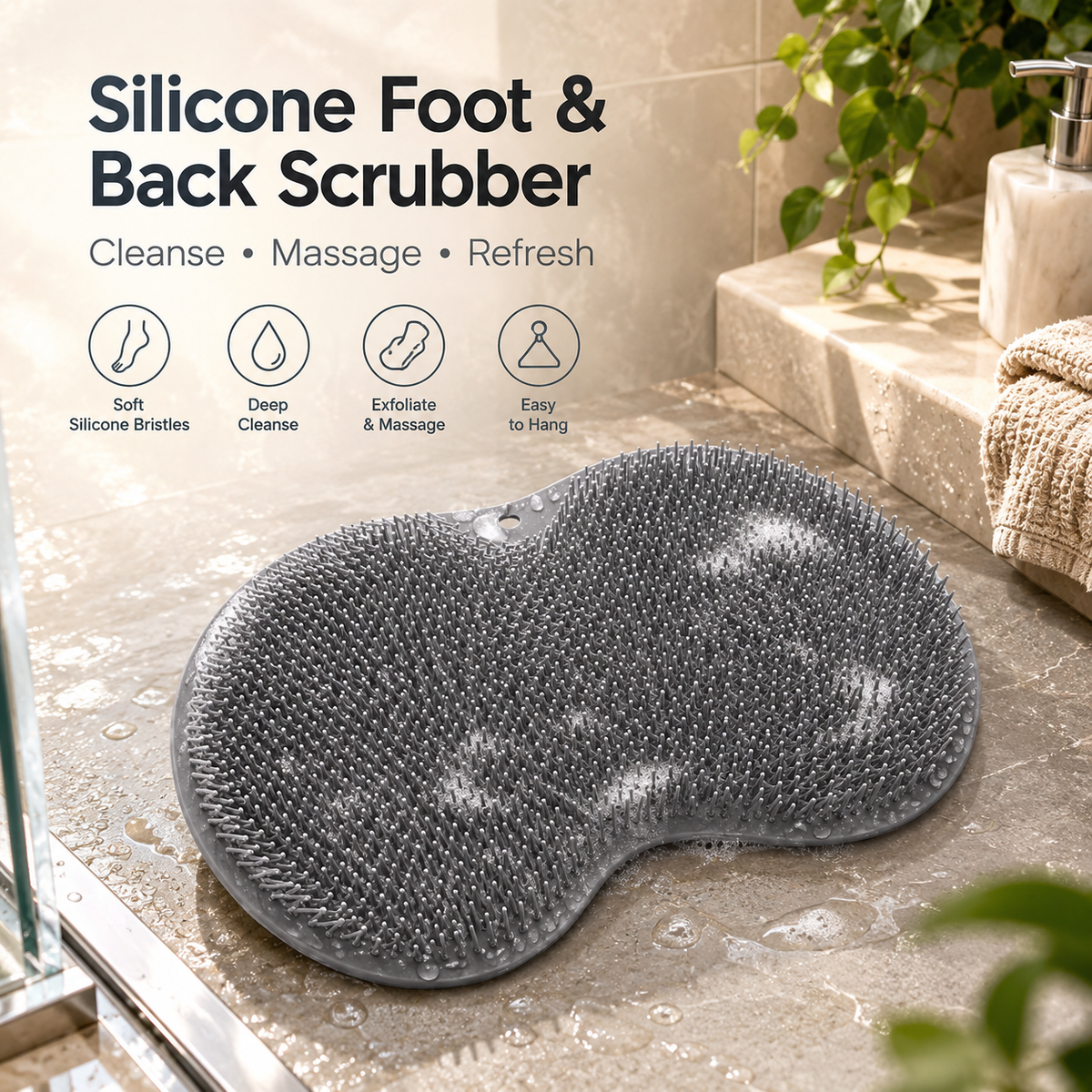 Hands-Free Shower Foot & Back Scrubber Mats