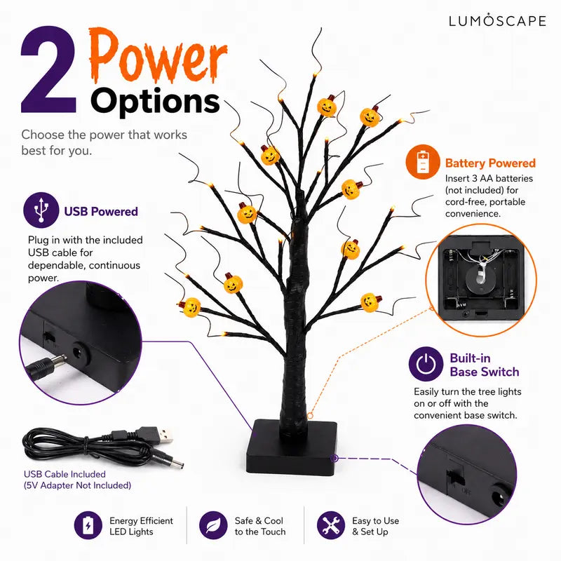 24-Inch Halloween Black Horror Tree Lights