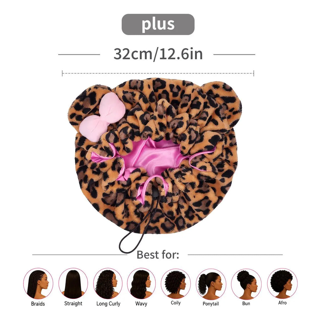 Leopard Print Satin Sleep Cap – Plush Bear Ear Hair Protection