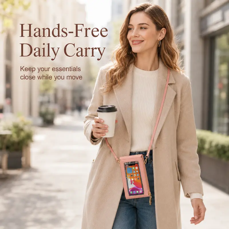 Women Touchscreen Clear Window Crossbody Phone Wallet