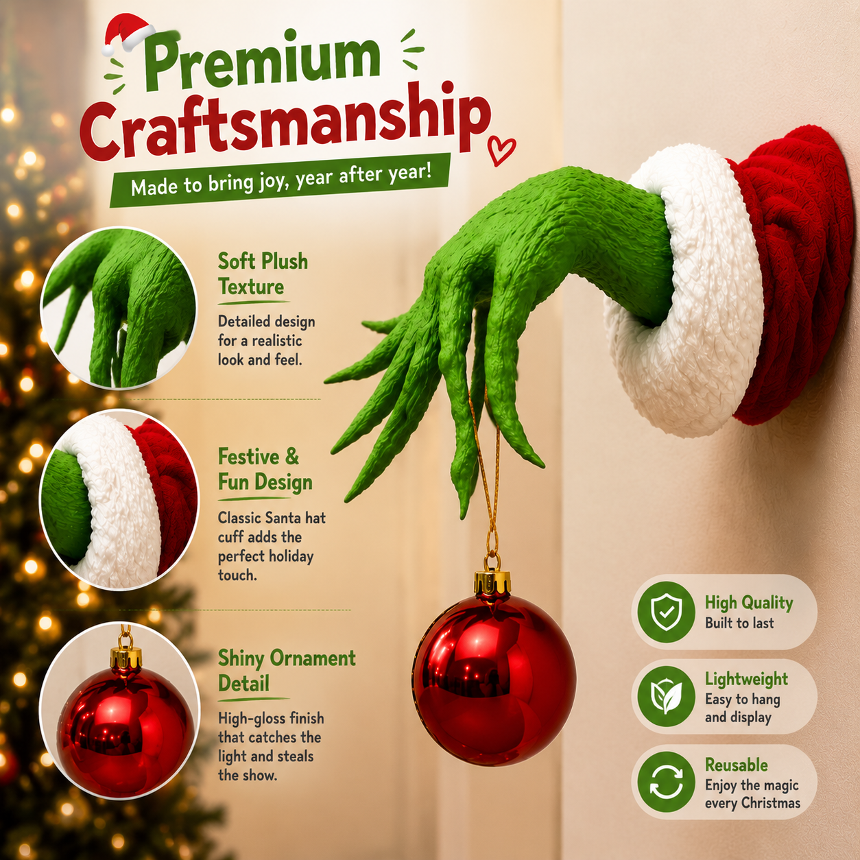 The Christmas Mischief Hand™ – Fun Holiday Wall Decor with Hanging Ornament