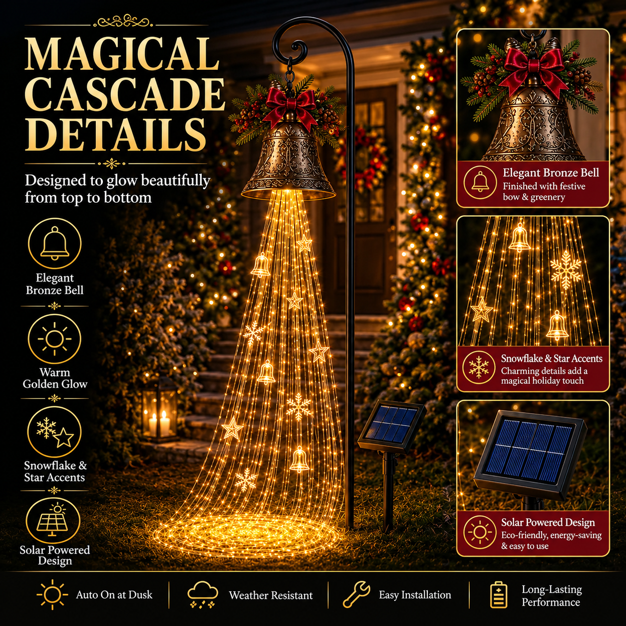 Christmas Bell Cascade Solar Yard Light