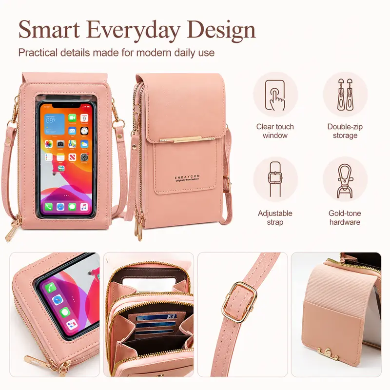 Women Touchscreen Clear Window Crossbody Phone Wallet