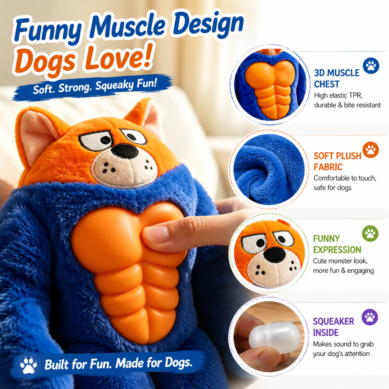 Muscle Monster Dog Toys-Squeaky Plush for Medium Large Dogs