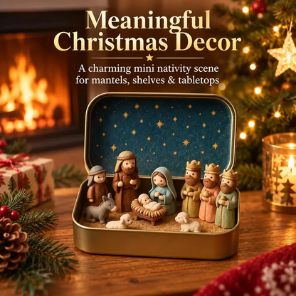 Mini Christmas Nativity Set in Tin Box