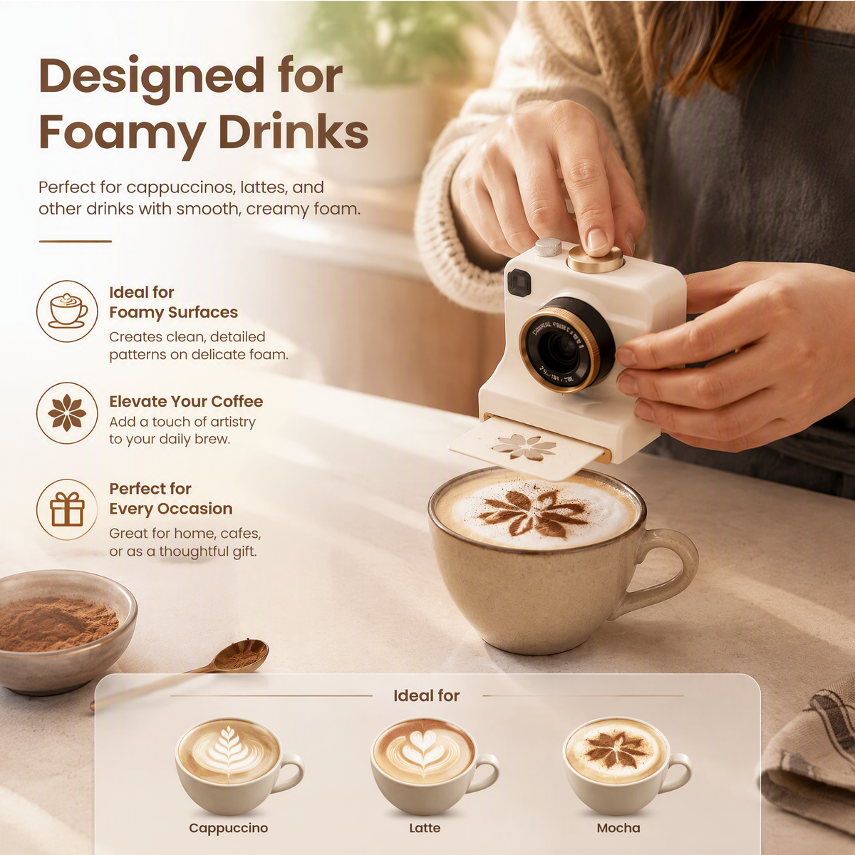 3D Printed Latte Art Camera – Easy Coffee Stencil Tool
