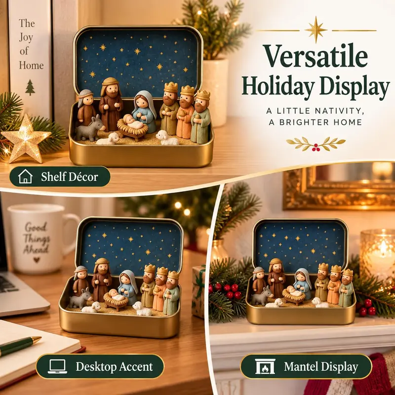 Mini Christmas Nativity Set in Tin Box