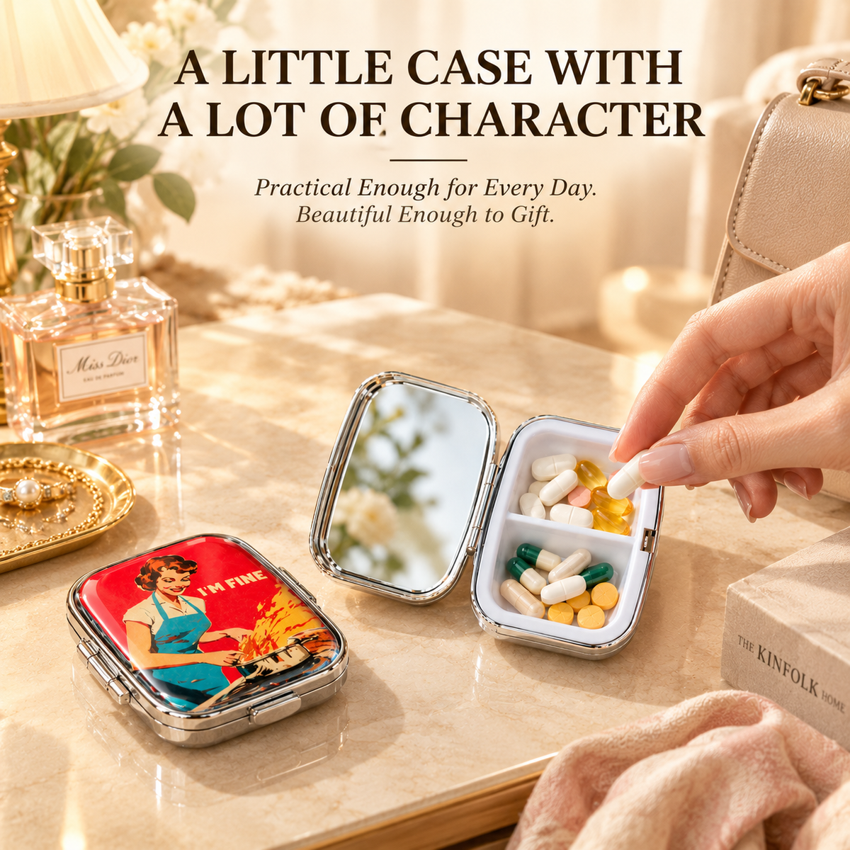 Vintage Pill Organizer Case|2-Compartment Medicine Organizer