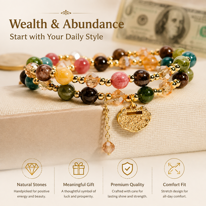 Premium Double Strand Rainbow Tourmaline Beaded Bracelet