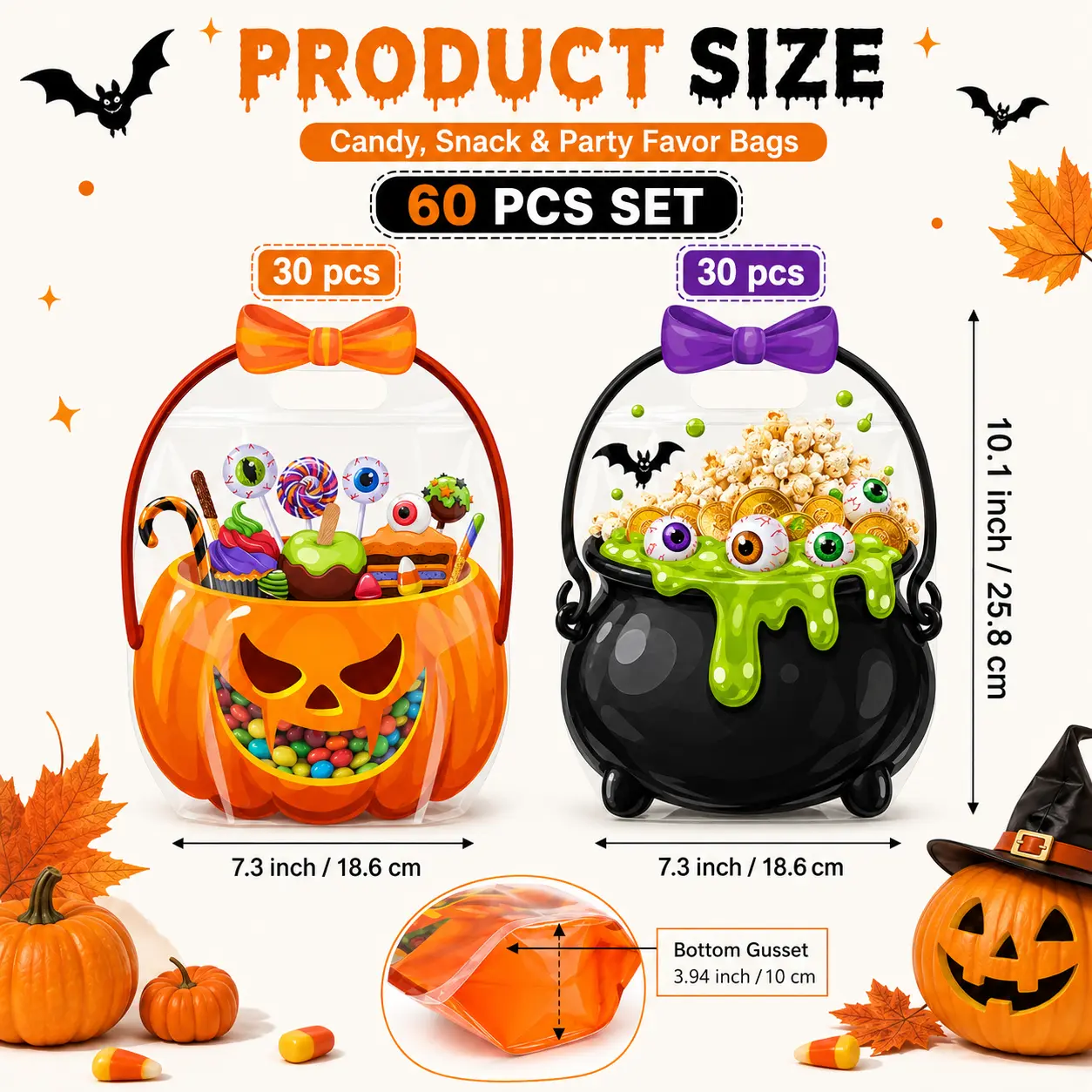 12/24/36/48/60 Pcs Halloween Plastic Goodie Bags