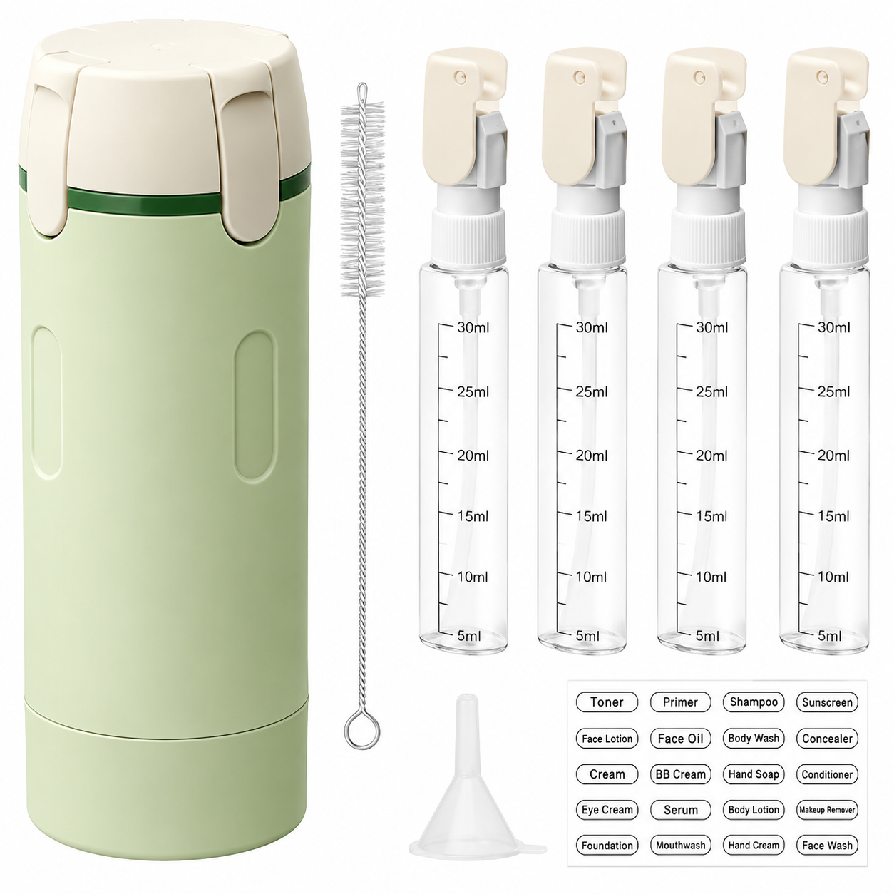 4 in 1 Travel Dispenser Bottle with Scale and Label