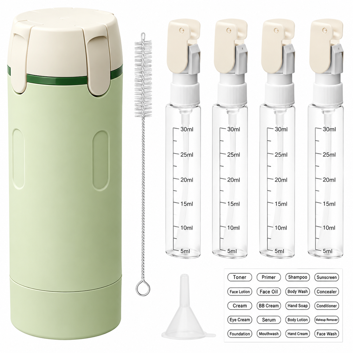 4 in 1 Travel Dispenser Bottle with Scale and Label