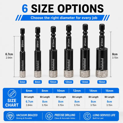 6 Pcs Brazed Diamond Drill Bits Set