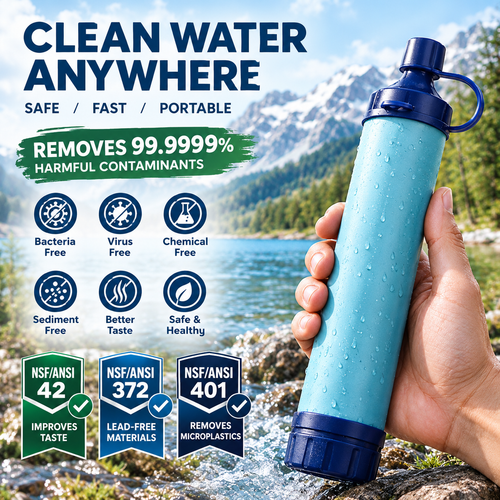 Portable Water Filter Straw – NSF Certified Survival Filtration System