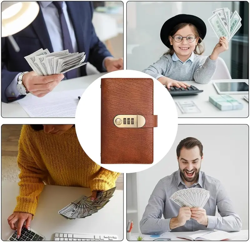 100-Pocket PU Leather Currency Album with Password Lock