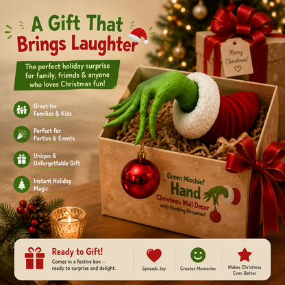 The Christmas Mischief Hand™ – Fun Holiday Wall Decor with Hanging Ornament