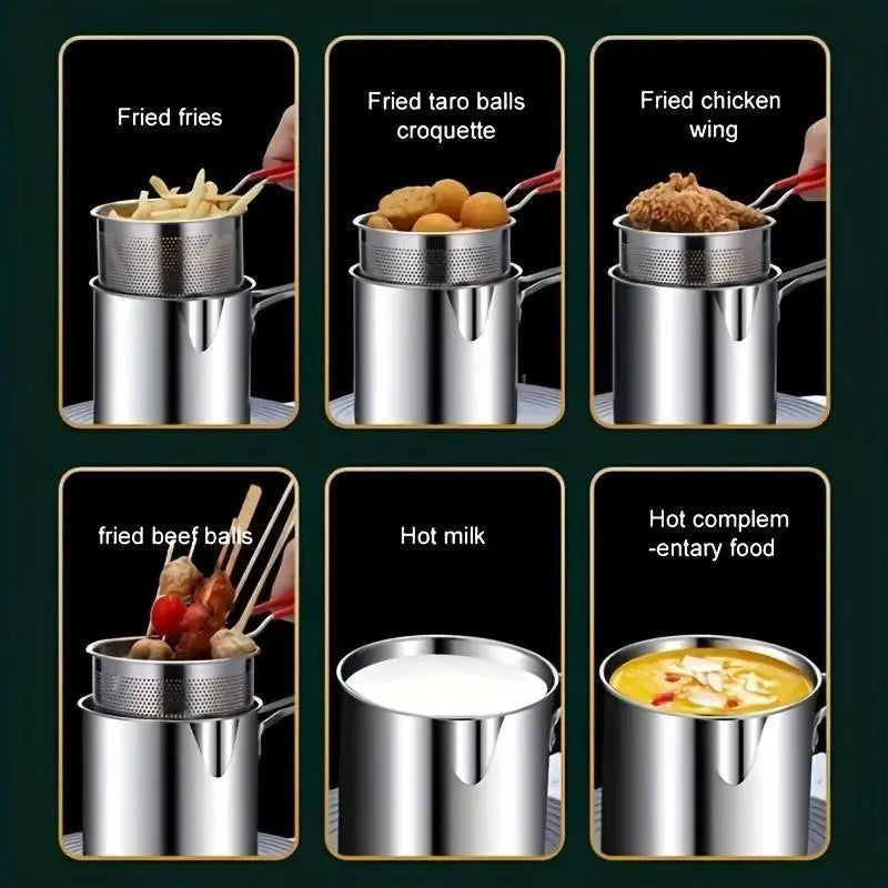 4Pcs Stainless Steel Deep Fryer Set