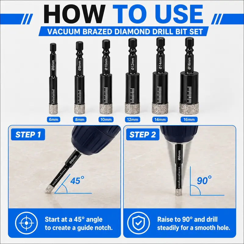 6 Pcs Brazed Diamond Drill Bits Set