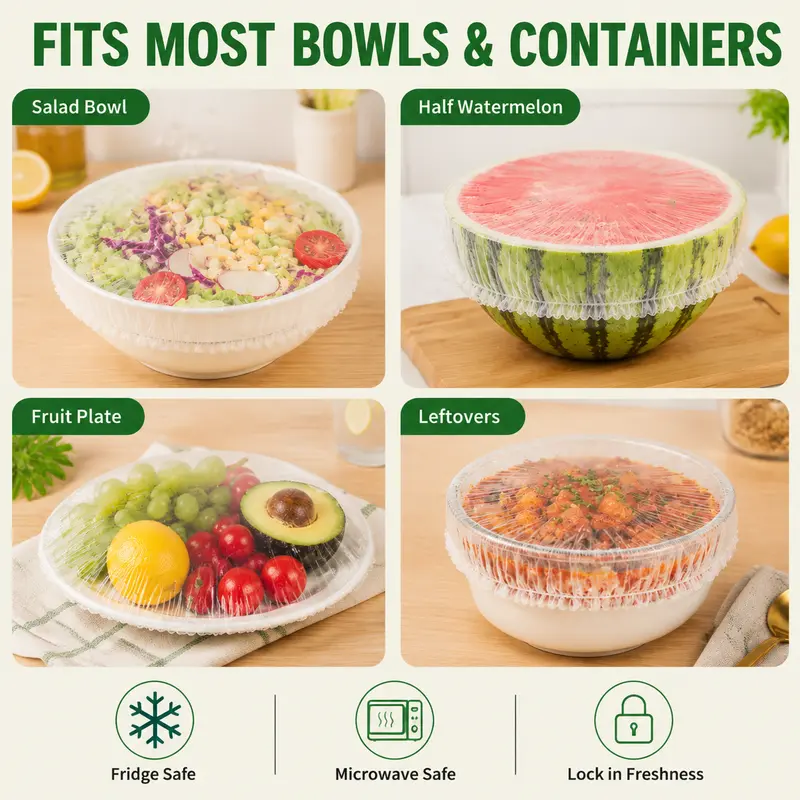 100PCS Disposable Stretch Food Covers for Bowls & Plates