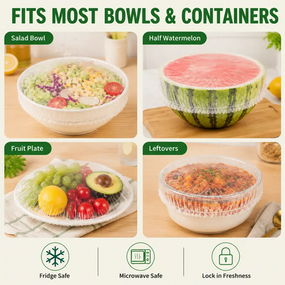 100PCS Disposable Stretch Food Covers for Bowls & Plates