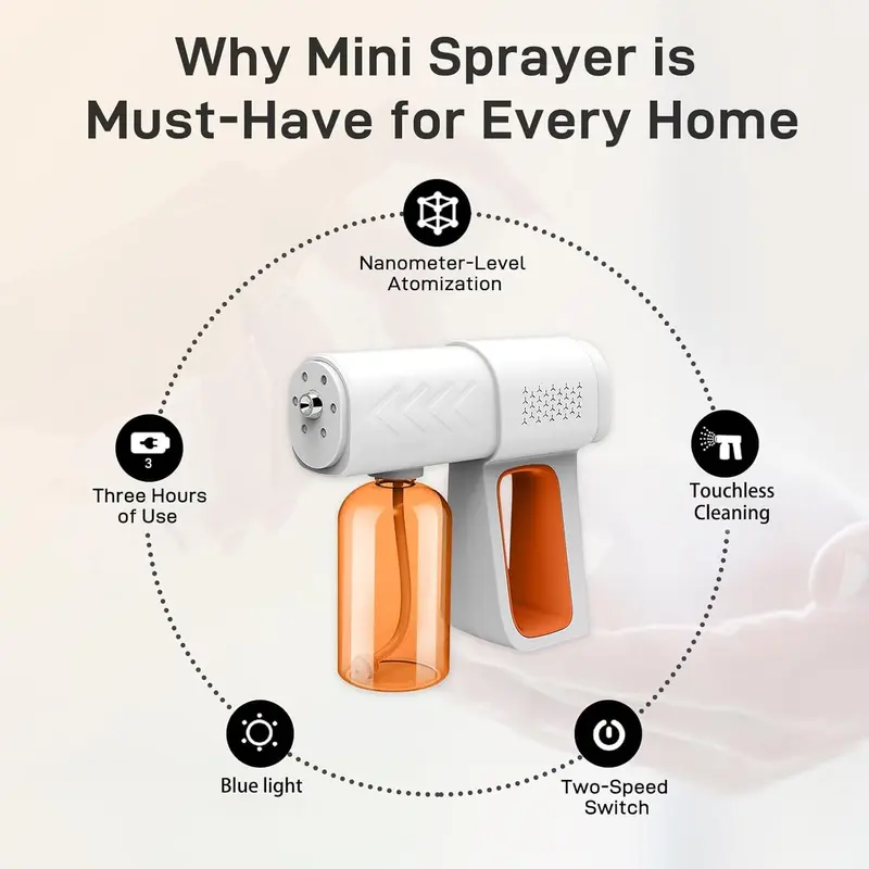 Professional Handheld Wireless Fogger-380ml Nano Sprayer Gun with Blue Light