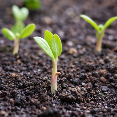 Young seedlings emerging from soil