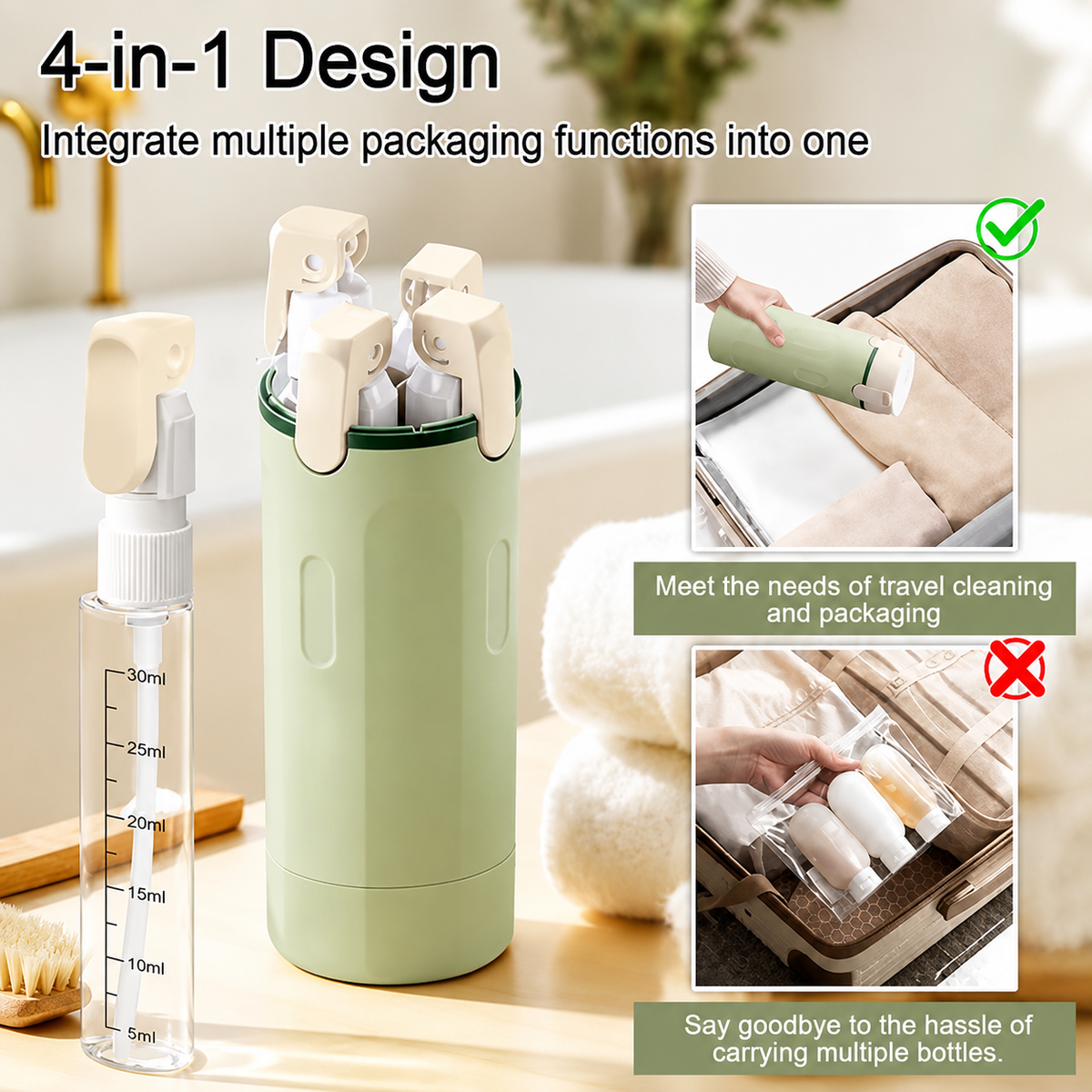 4 in 1 Travel Dispenser Bottle with Scale and Label