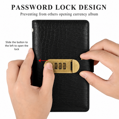 100-Pocket PU Leather Currency Album with Password Lock