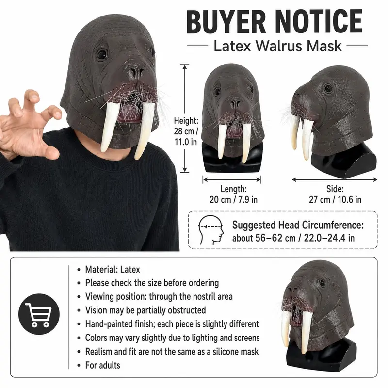 Full Head Realistic Walrus Mask—Adult Halloween Cosplay Costume