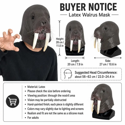 Full Head Realistic Walrus Mask—Adult Halloween Cosplay Costume