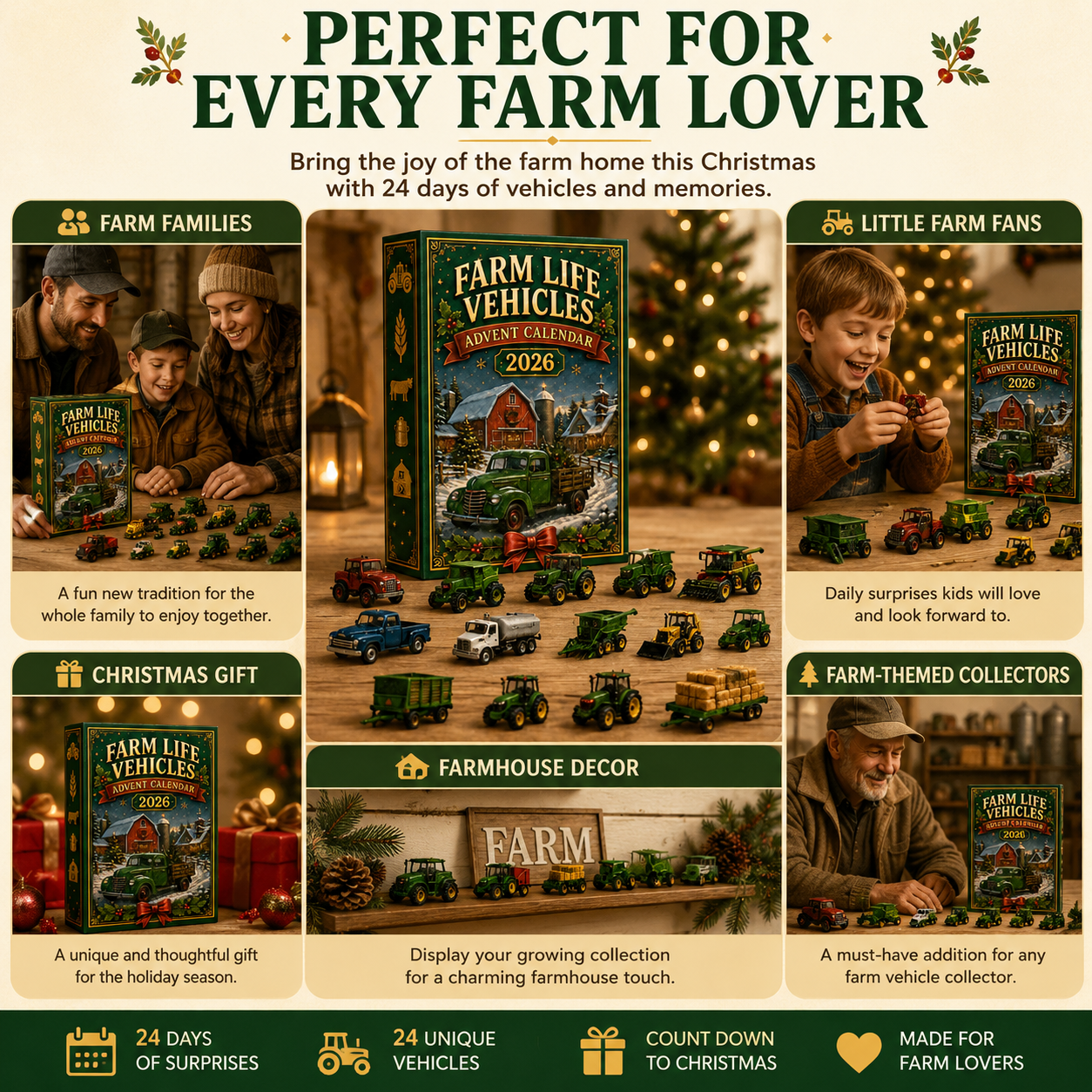 2026 Farm Advent Calendar – 24 Mini Farm Vehicle Decorations