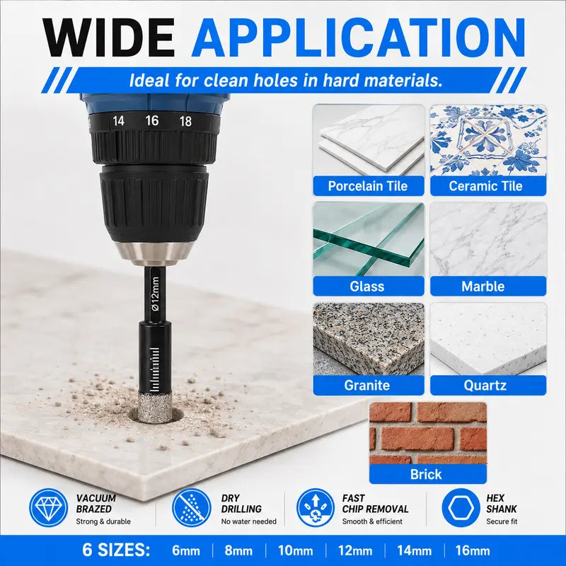 6 Pcs Brazed Diamond Drill Bits Set