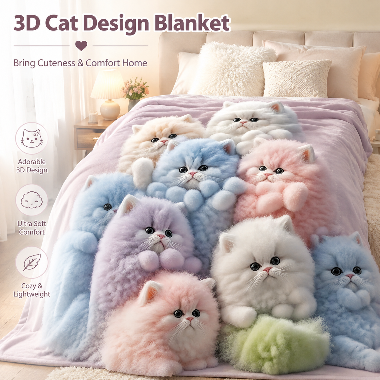 3D Cat Design Blanket — A Little More Cozy, A Lot More Cute