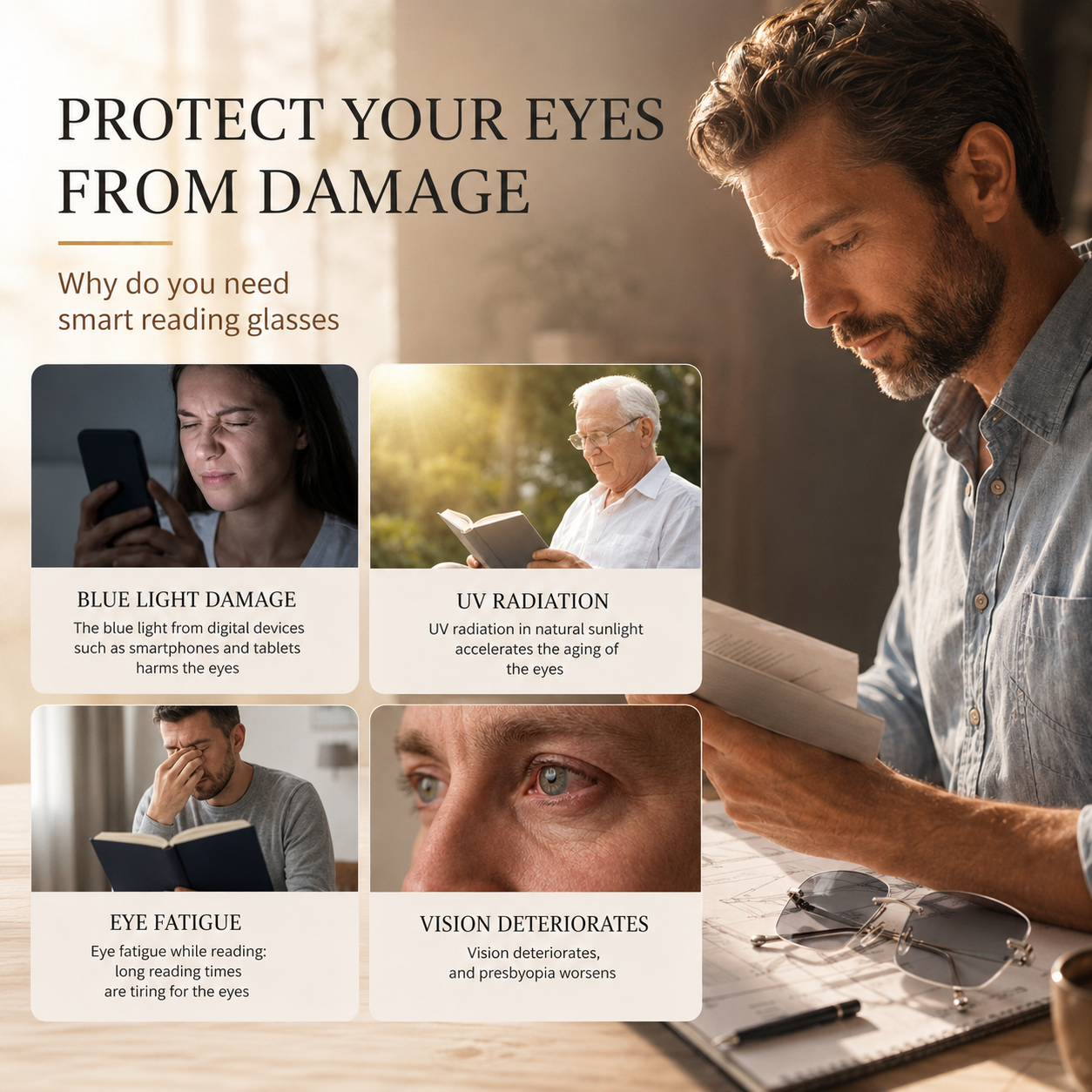 Smart Zoom and Color-Changing Reading Glasses