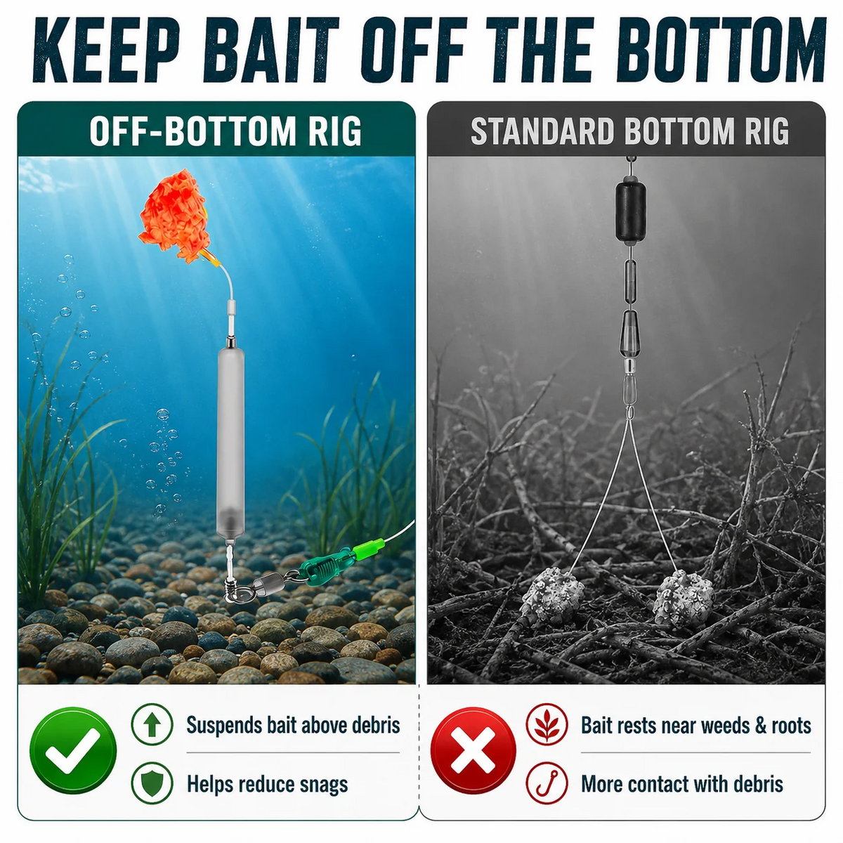 Pre-Tied Off Bottom Fishing Rig | Anti-Snag Floating Bottom Hook Leaders