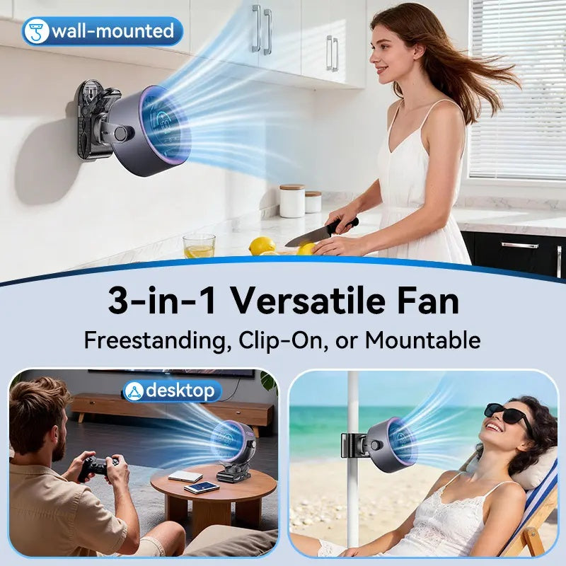 4000mAh Clip-On Turbo Fan – 100 Speeds, 360° Tilt, LED Display