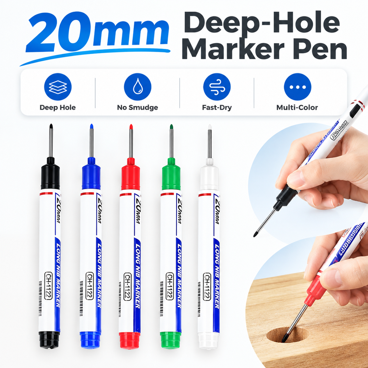 20mm Deep-Hole Marker Pen with Long Metal Tip