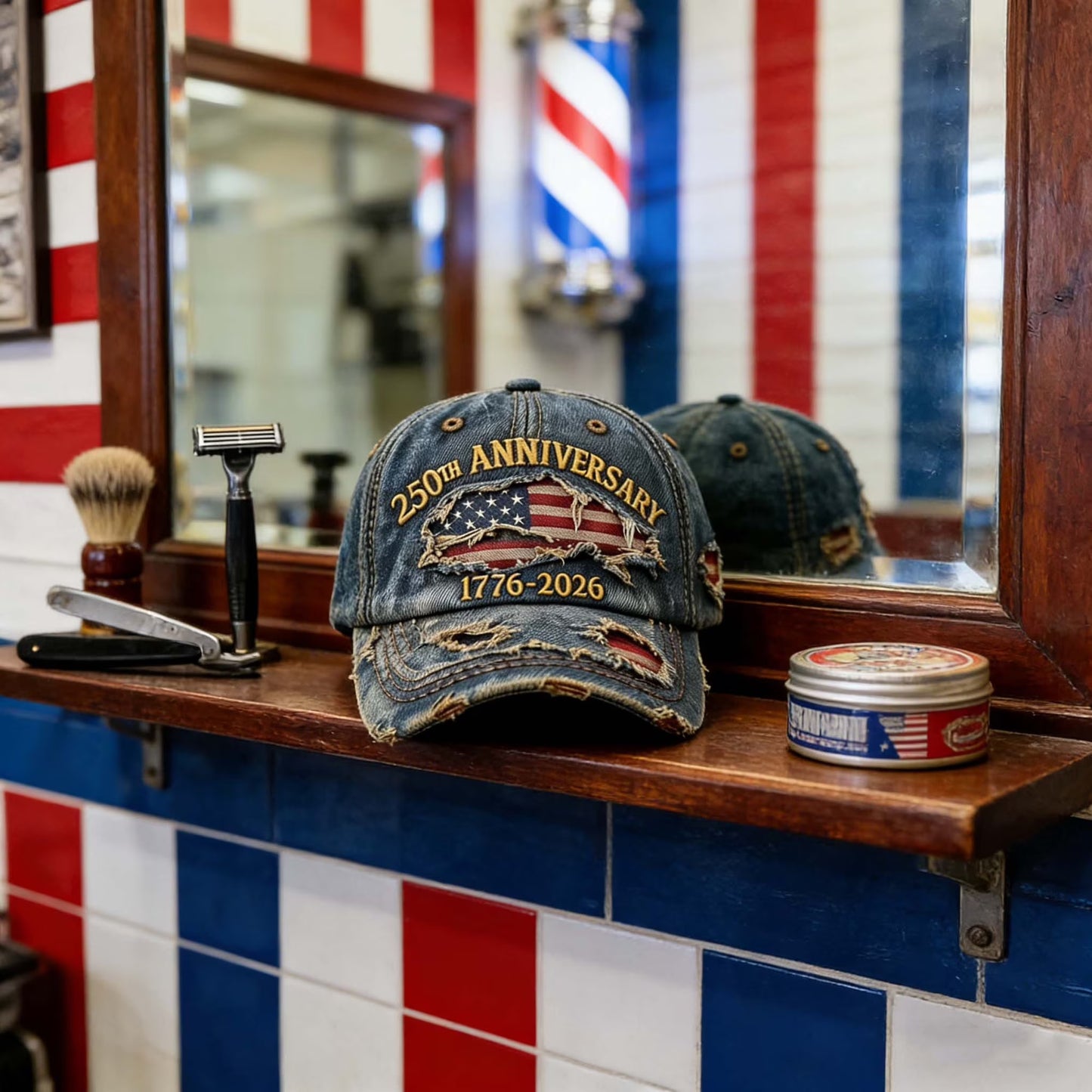 250th Anniversary Distressed Denim Hat – 1776-2026 Embroidered Patriotic Cap