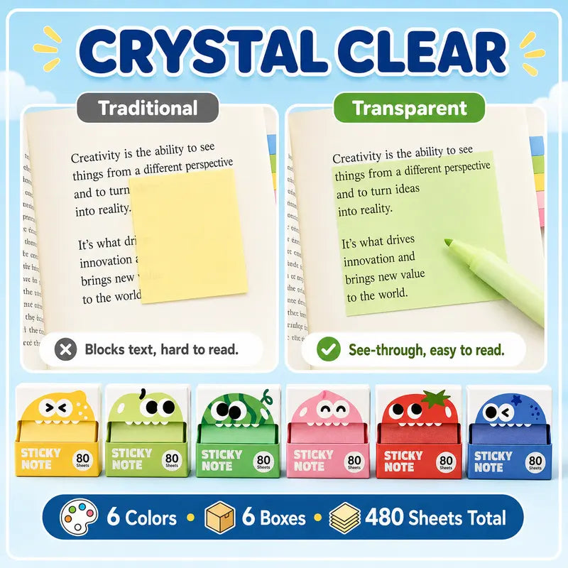 6-Pack Transparent Pull-Out Sticky Notes