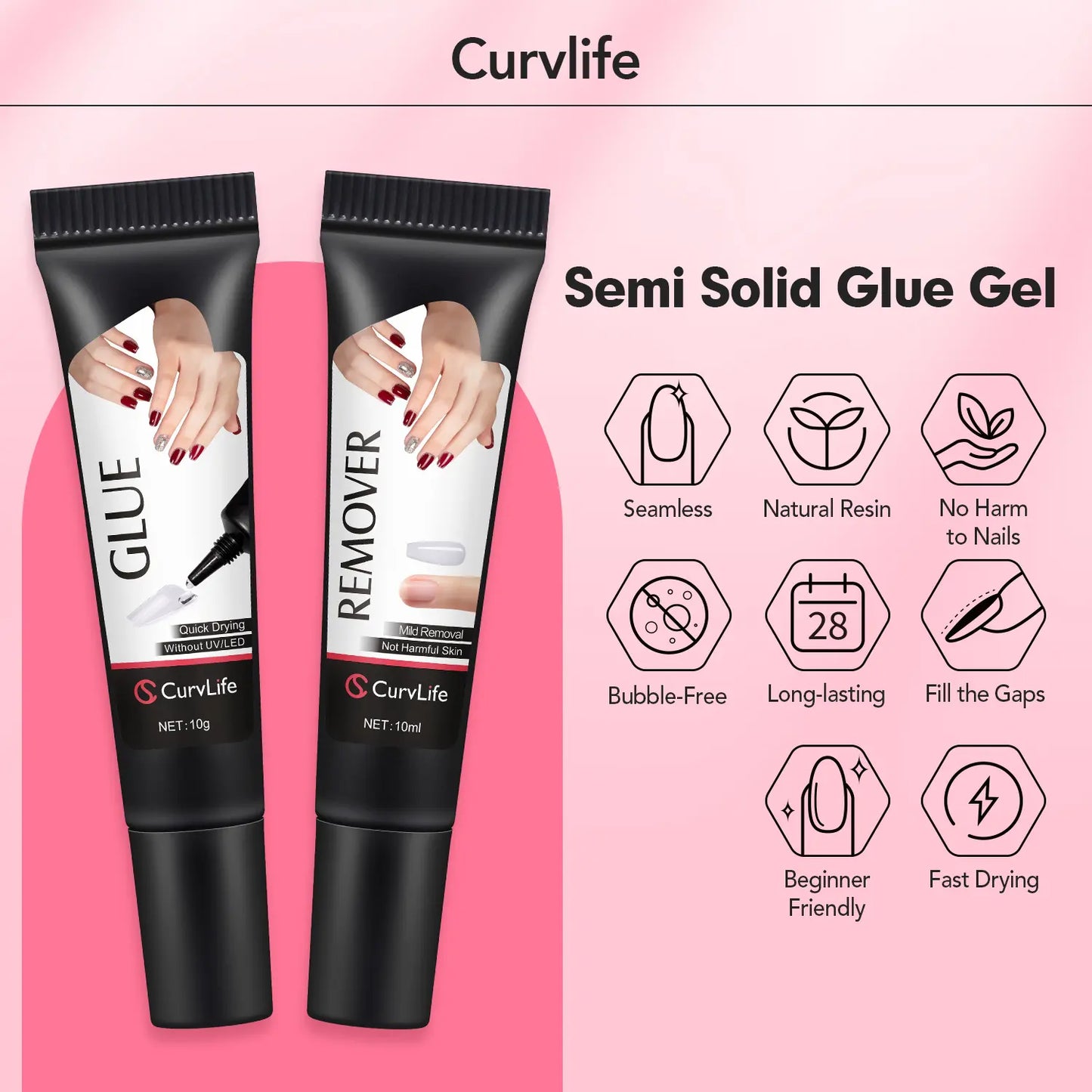 Upgraded 10g Quick-Drying Semi-Solid Nail Glue with 10ml Remover