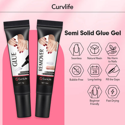 Upgraded 10g Quick-Drying Semi-Solid Nail Glue with 10ml Remover