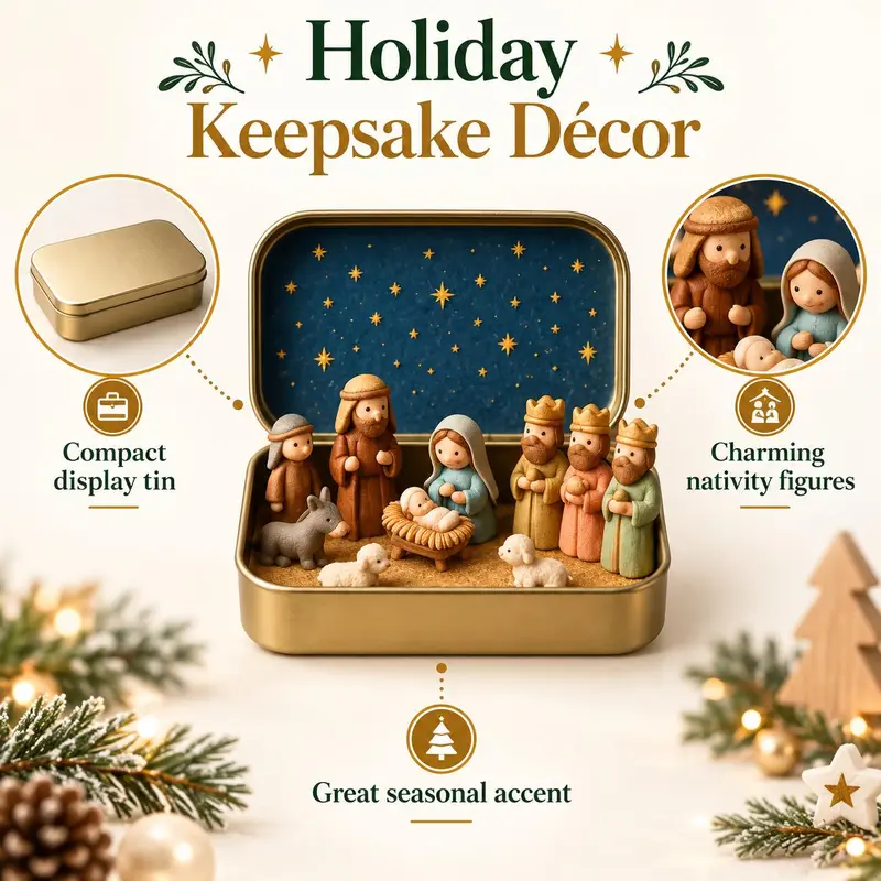 Mini Christmas Nativity Set in Tin Box