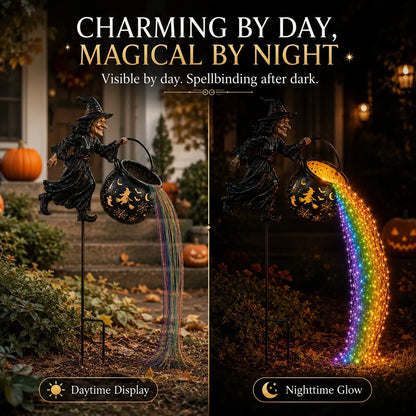 Halloween Flying Witch Cauldron Garden Stake Light