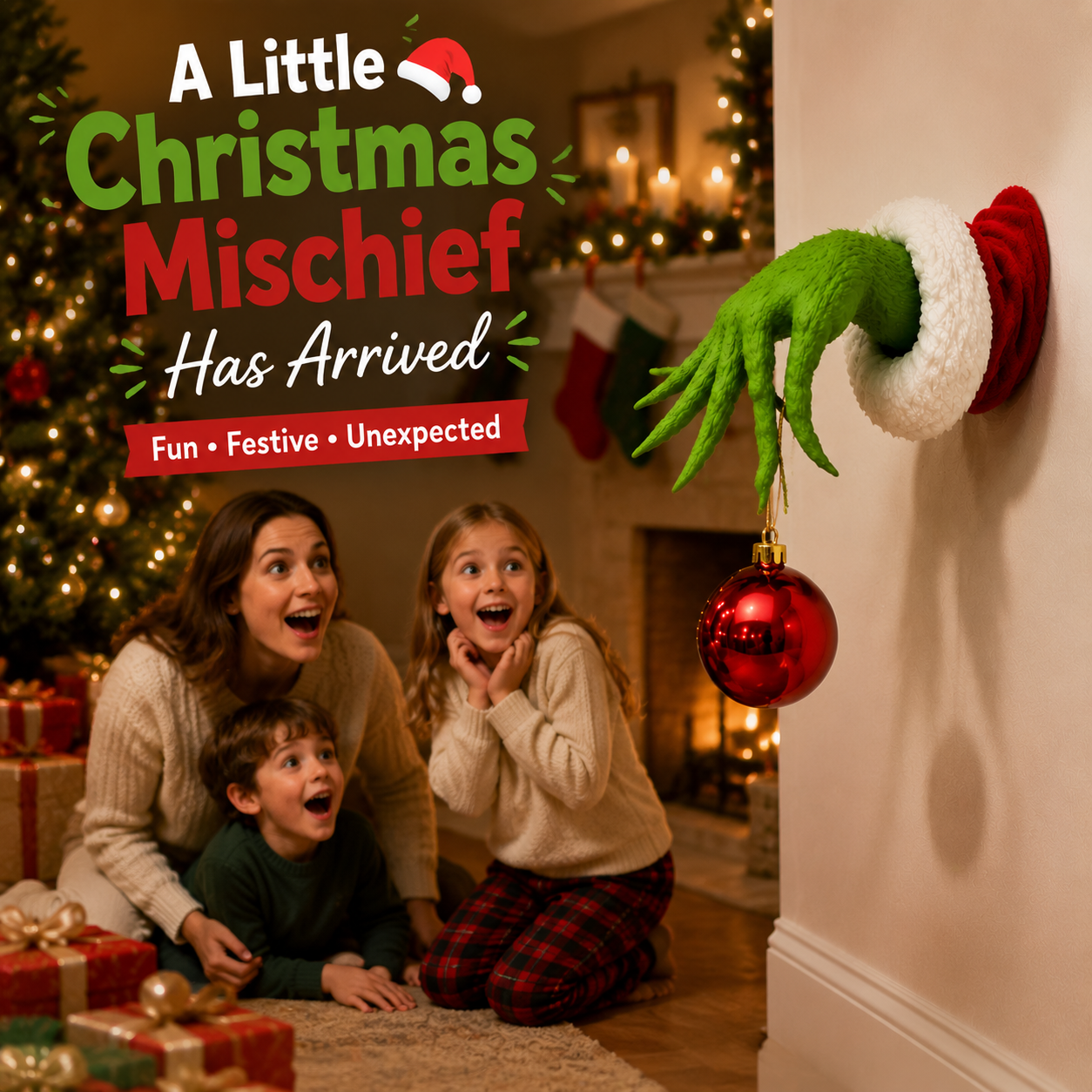 The Christmas Mischief Hand™ – Fun Holiday Wall Decor with Hanging Ornament