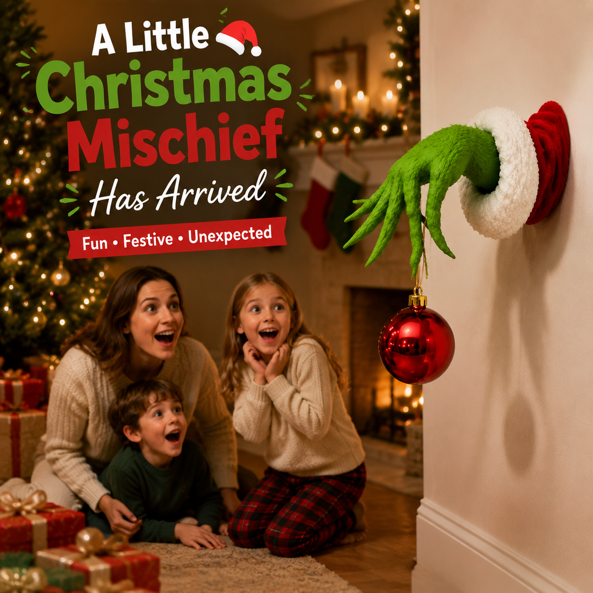 The Christmas Mischief Hand™ – Fun Holiday Wall Decor with Hanging Ornament