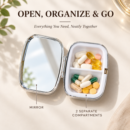 Vintage Pill Organizer Case|2-Compartment Medicine Organizer