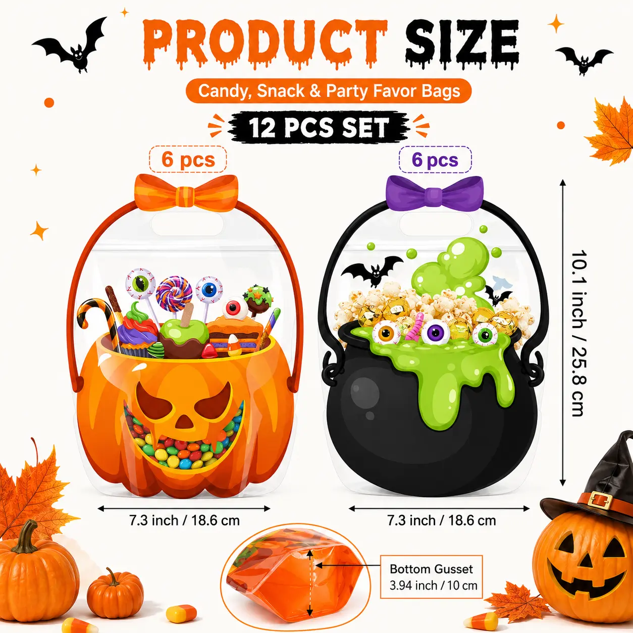 12/24/36/48/60 Pcs Halloween Plastic Goodie Bags