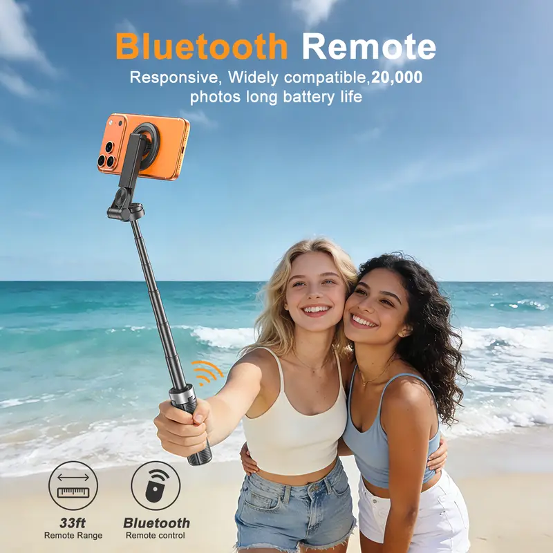 Upgrated 4-in-1 Magnetic Selfie Stick with Remote for Cell Phone 360° Rotation