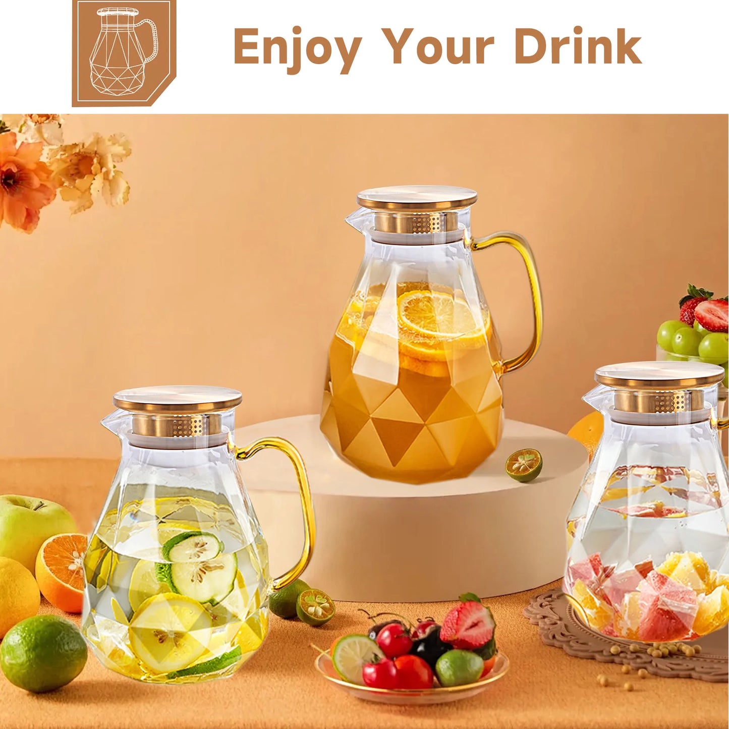 Glass Pitcher with Lid Beverage Carafe